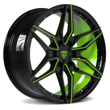 2012 Ford F150 20inch 6 lug custom aftermarket wheels-green and black forged monoblock rims-RVRN Forged